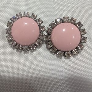 Pink Crystal Halo Button Earrings - Women Jewelry